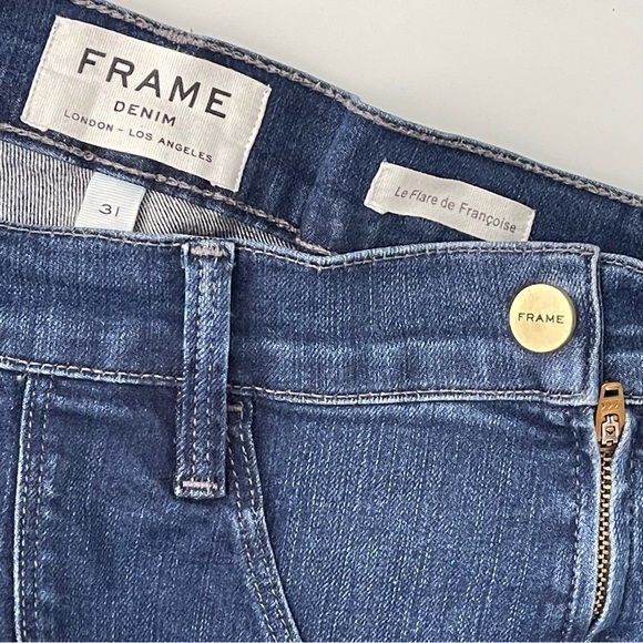 Frame Le Flare de Francoise Jeans Womens 31 High Rise Raw Hem Utility Stretch - Picture 7 of 8